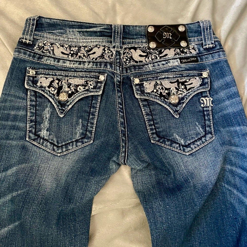 Miss Me Blue Boot Cut Jeans with Distressed Details - Picture 6 of 8